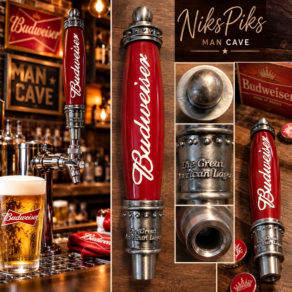 Budweiser The Great American Lager Red Beer Tap Handle Vintage Bar Breweriana